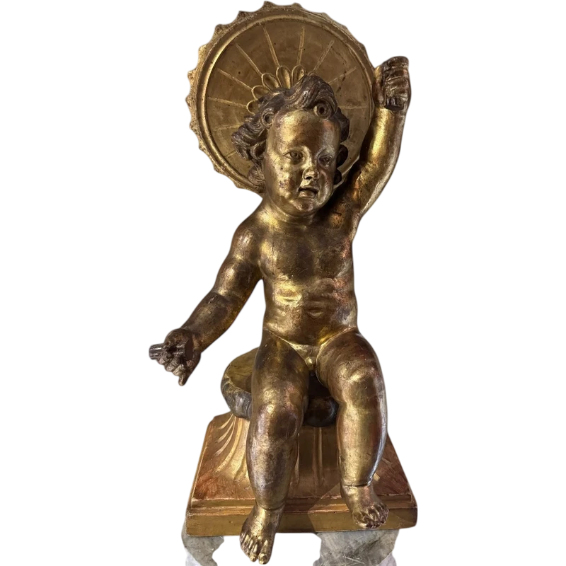 Enfant Jésus assis en bois doré - Sculpture du XVIIe siècle