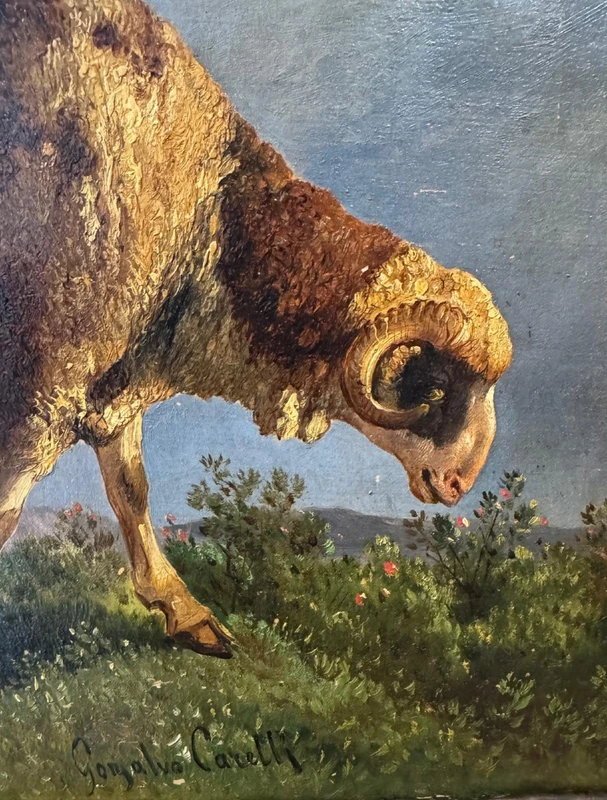 CONSALVO CARELLI 'GOAT GRAZING' PEINTURE SUR TOILE