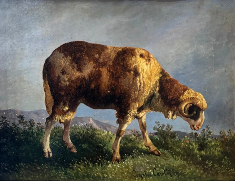 CONSALVO CARELLI 'GOAT GRAZING' PEINTURE SUR TOILE