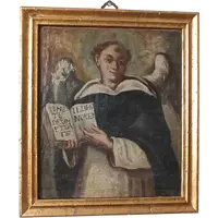 Peinture à l'huile ancienne sur toile, Saint Vincent Ferrer