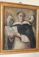 Peinture à l'huile ancienne sur toile, Saint Vincent Ferrer