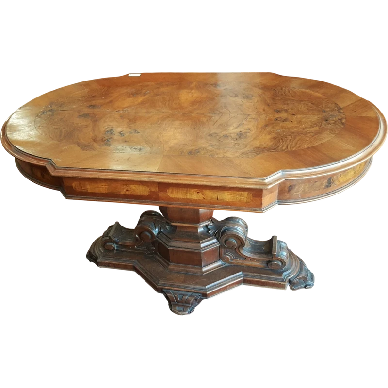 Italian Luigi Filippo walnut-root Italian coffee table with drawer