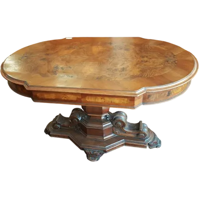 Table basse italienne Luigi Filippo en racine de noyer avec tiroir