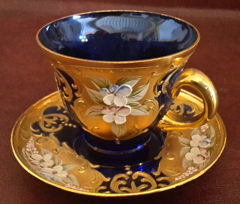 Service à café en verre de Murano décoré à la main