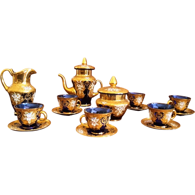 Service à café en verre de Murano décoré à la main