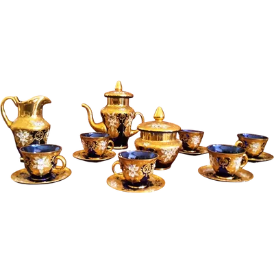 Service à café en verre de Murano décoré à la main