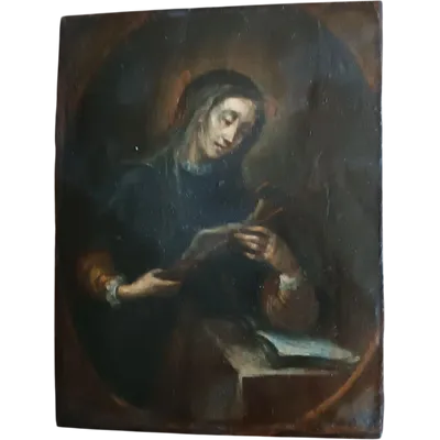 Antique small panel painting depicting saint with crucifix-Italian school 17th century