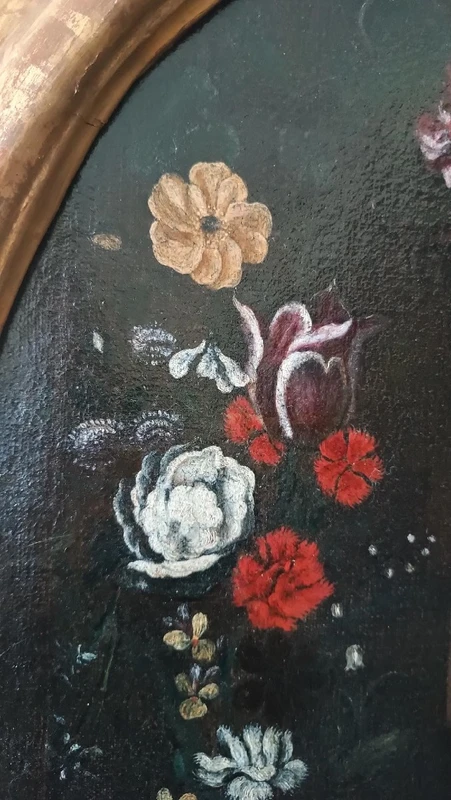 Oil painting on canvas ,Italian school,Madonna and Child on flower garland-seventeenth century