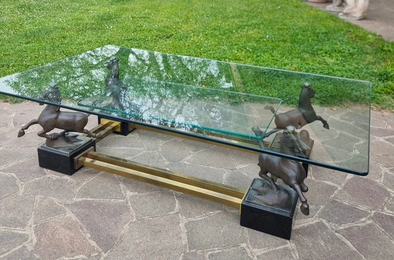 Tavolo con cavalli in bronzo Maison Charles 1970