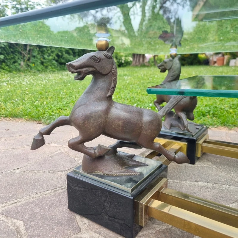 Tavolo con cavalli in bronzo Maison Charles 1970