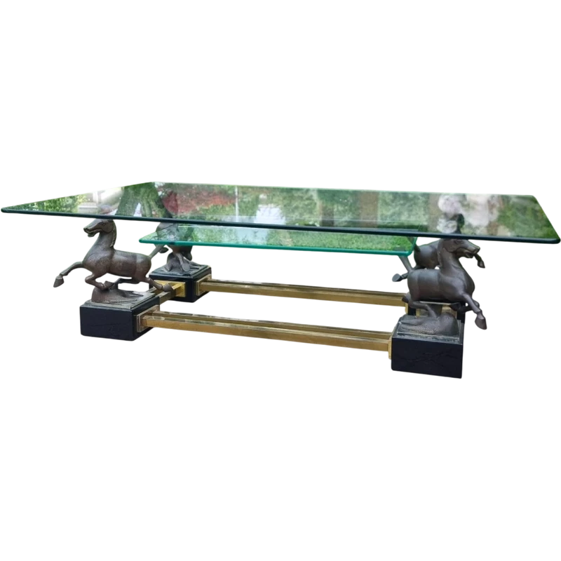 Tavolo con cavalli in bronzo Maison Charles 1970