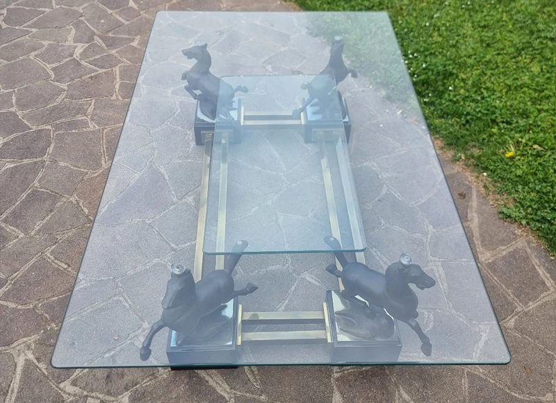 Tavolo con cavalli in bronzo Maison Charles 1970