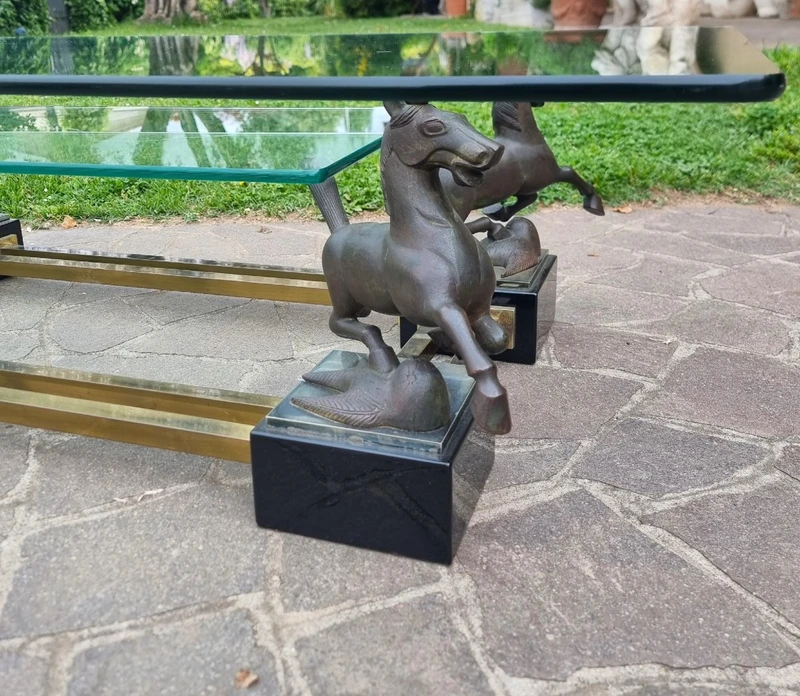 Tavolo con cavalli in bronzo Maison Charles 1970