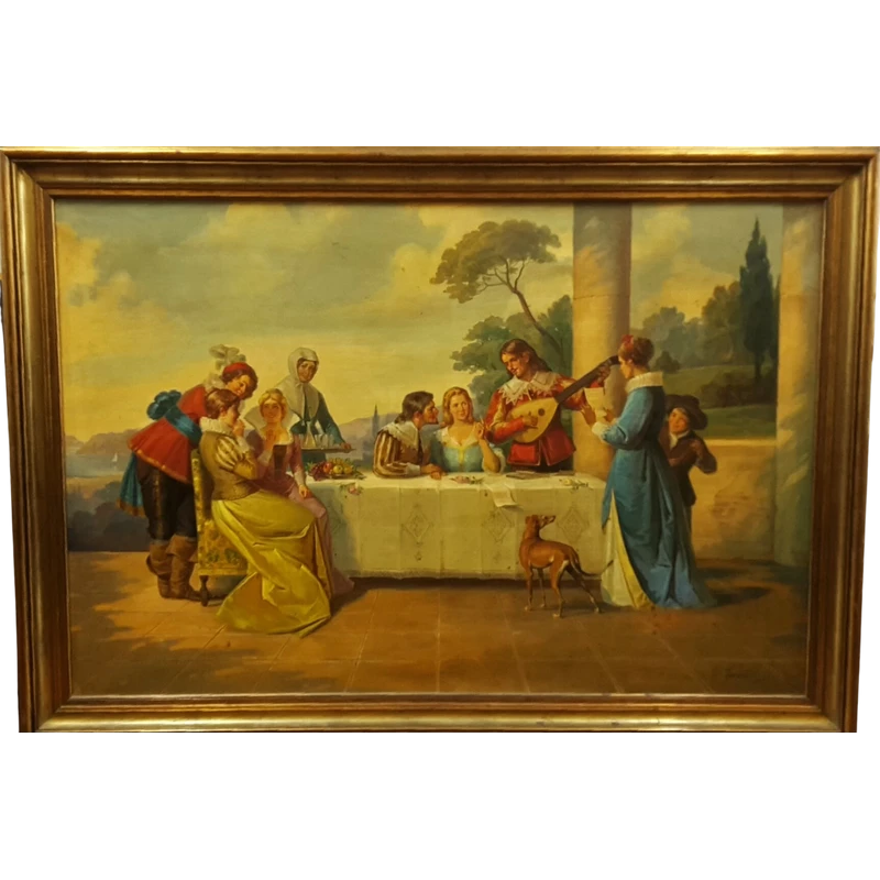 Dipinto Italiano di una scena galante seconda metà del novecento, firmato