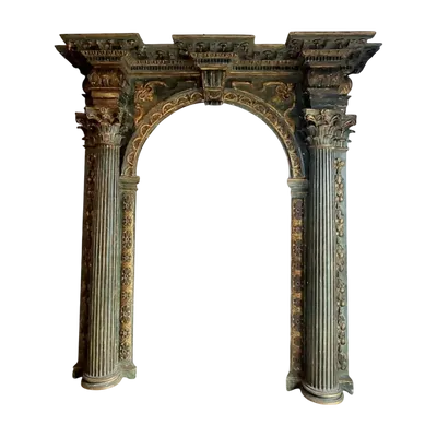 Ancien grand portail en bois sculpté, laqué et doré XVIe siècle XVIIe siècle