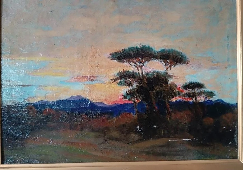 peinture ancienne à l'huile sur toile Ettore Cumbo Borgia fin du 19ème siècle ( Messina 1833- Florence 1899