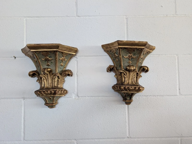 Pair Genovese Louis XVI Lacquered and Gilded Mensole XVIII Century