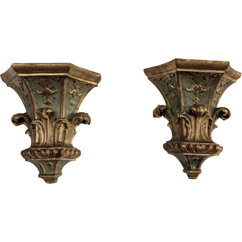 Pair Genovese Louis XVI Lacquered and Gilded Mensole XVIII Century