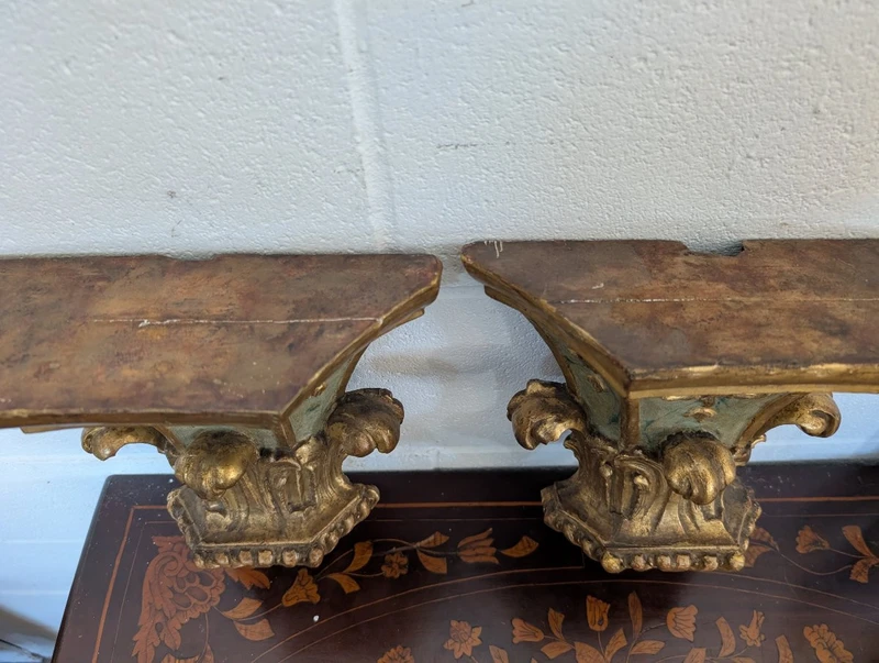 Pair Genovese Louis XVI Lacquered and Gilded Mensole XVIII Century