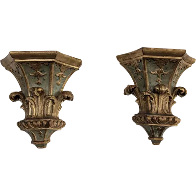 Pair Genovese Louis XVI Lacquered and Gilded Mensole XVIII Century