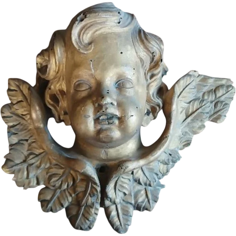 Antica grande testa cherubino ,barocco XVII secolo italia