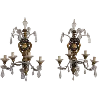 Pair of Genoese gilded and lacquered wood wall sconces, crystals, late 19th century