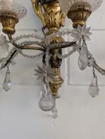 Pair of Genoese gilded and lacquered wood wall sconces, crystals, late 19th century