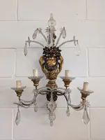 Pair of Genoese gilded and lacquered wood wall sconces, crystals, late 19th century