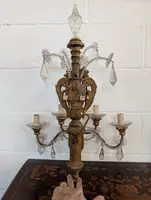 Pair of Genoese gilded and lacquered wood wall sconces, crystals, late 19th century