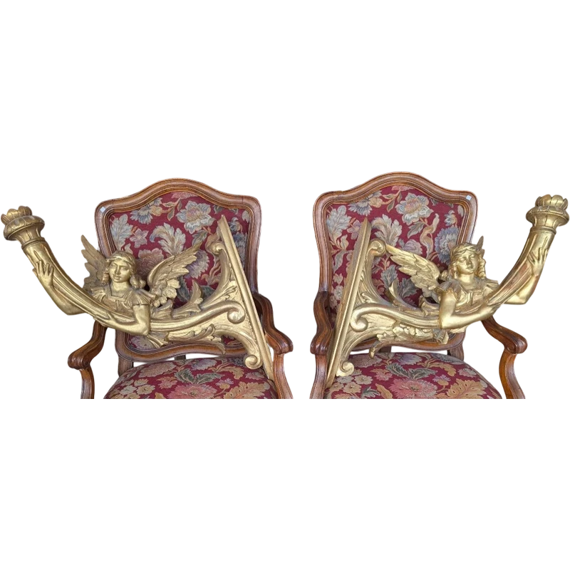 Coppia angeli portacero da muro legno dorato XIX secolo