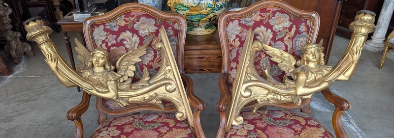 Coppia angeli portacero da muro legno dorato XIX secolo