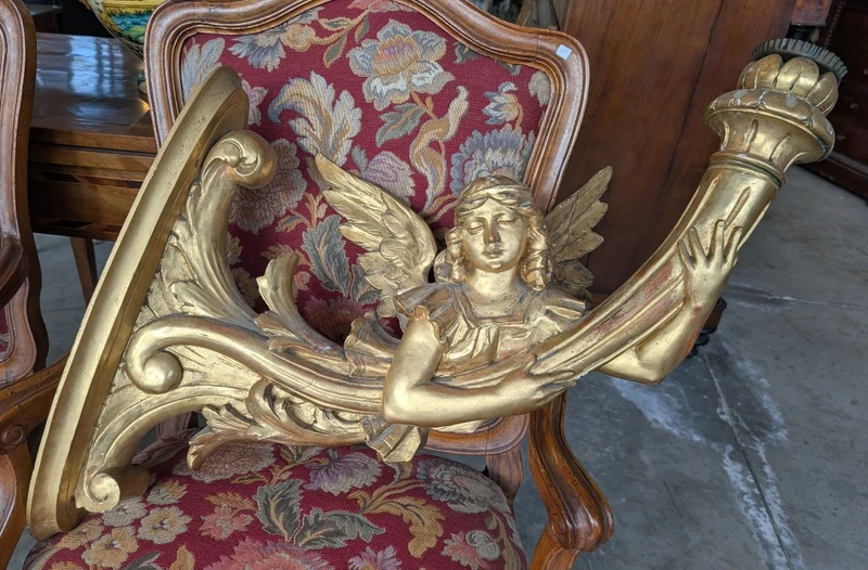 Coppia angeli portacero da muro legno dorato XIX secolo