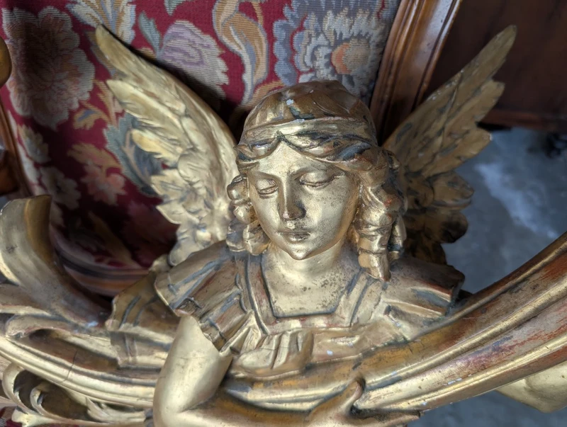 Coppia angeli portacero da muro legno dorato XIX secolo