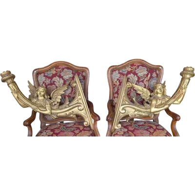 Pair of gilt wood wall candle holder angels 19th century