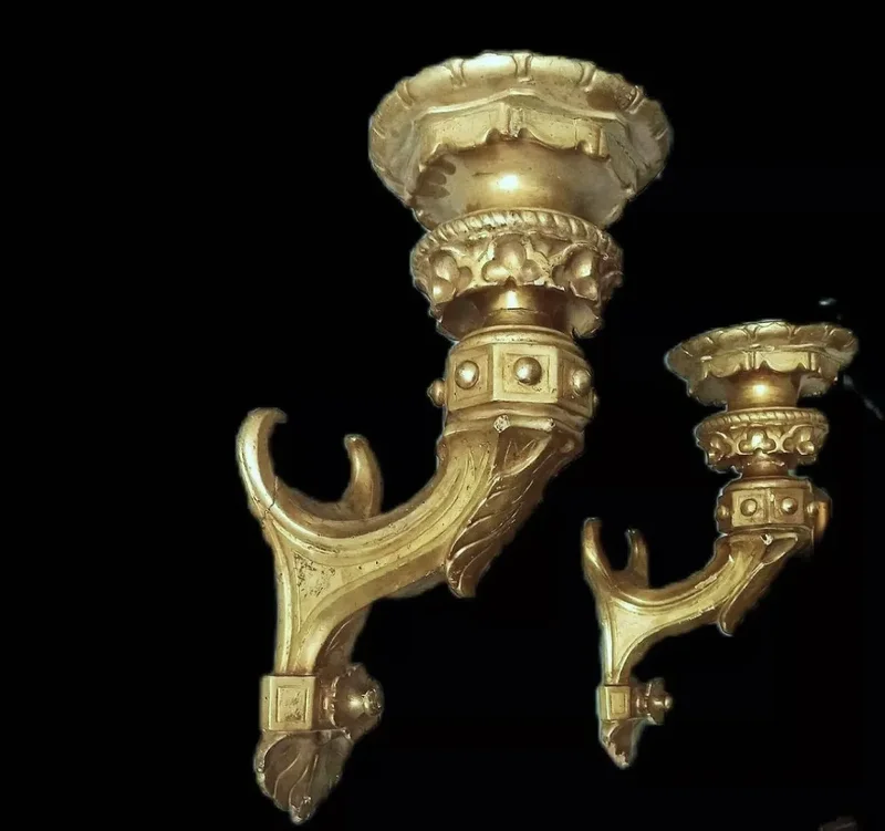 Big old pair of gilded wall candlesticks - gilded wooden wall sconce