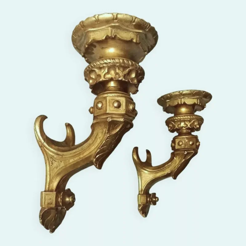 Big old pair of gilded wall candlesticks - gilded wooden wall sconce