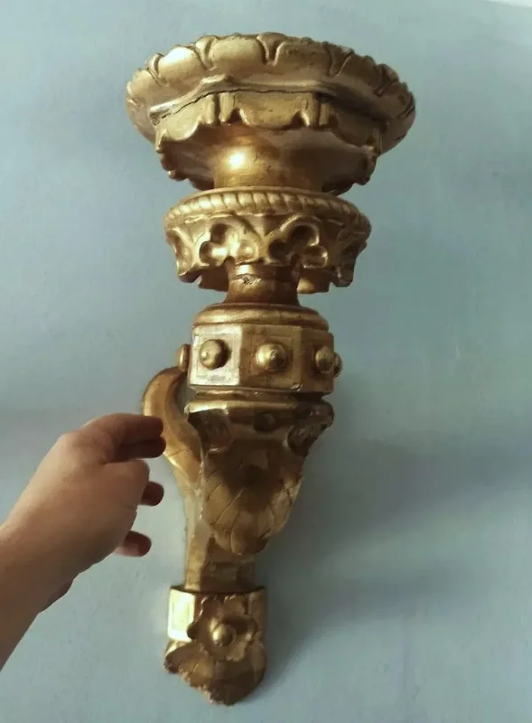 Big old pair of gilded wall candlesticks - gilded wooden wall sconce