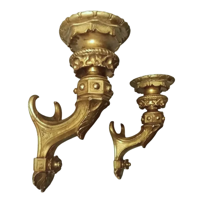 Big old pair of gilded wall candlesticks - gilded wooden wall sconce