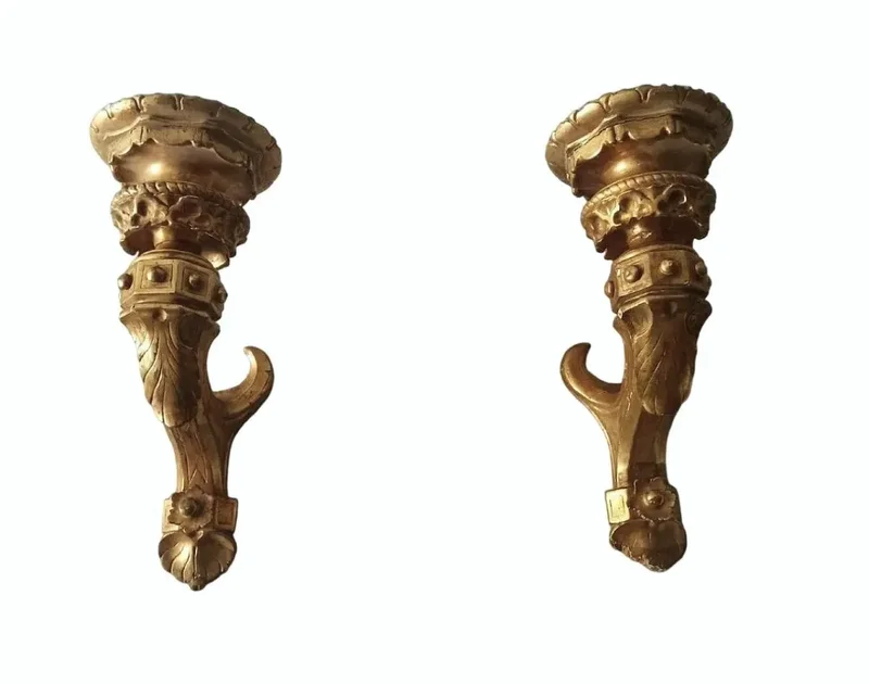 Big old pair of gilded wall candlesticks - gilded wooden wall sconce
