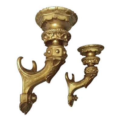 Grande paire ancienne de chandeliers muraux en bois doré - applique murale
