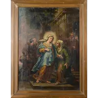 Dipinto olio su tela antico scuola italiana XVIII secolo -Visitazione
