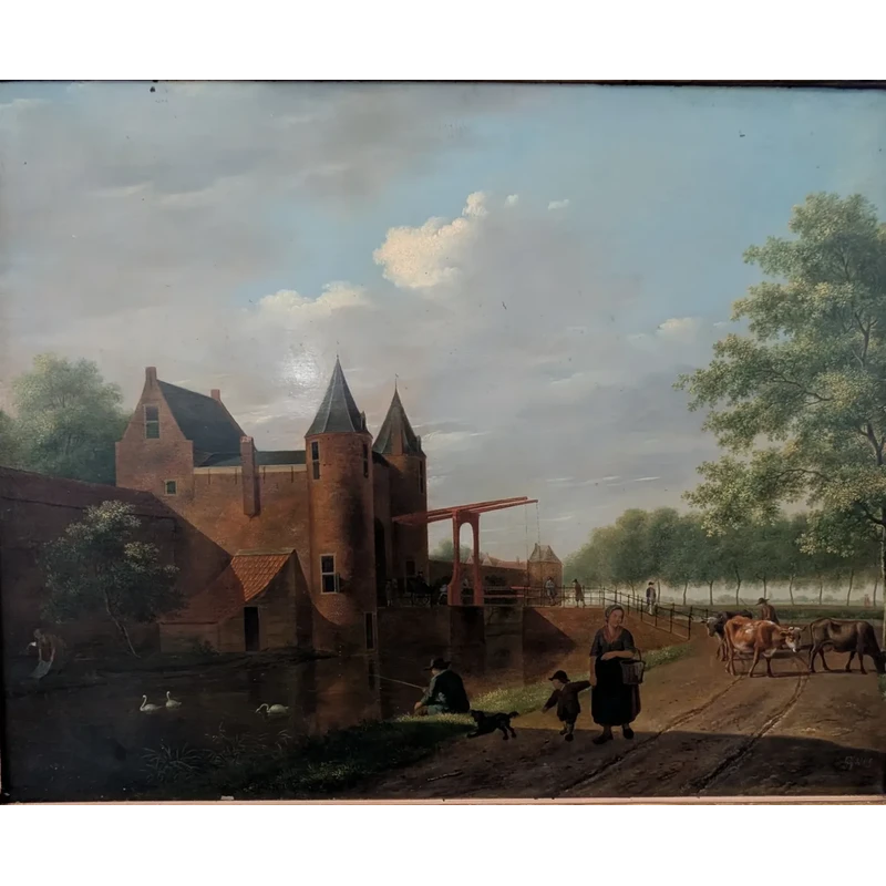 Landscape with figures and livestock, Pieter Gerardus van Os