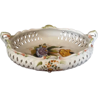 Piccolo cestino in ceramica italiana, dipinto a mano