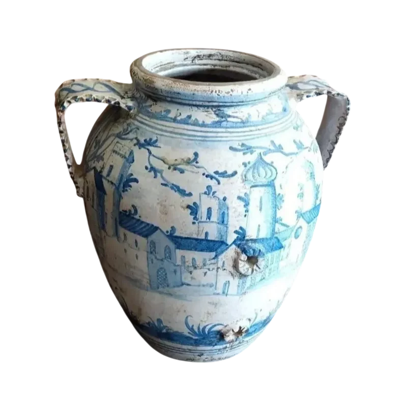 Grande orciole ancienne en majolique du 19ème siècle Naples