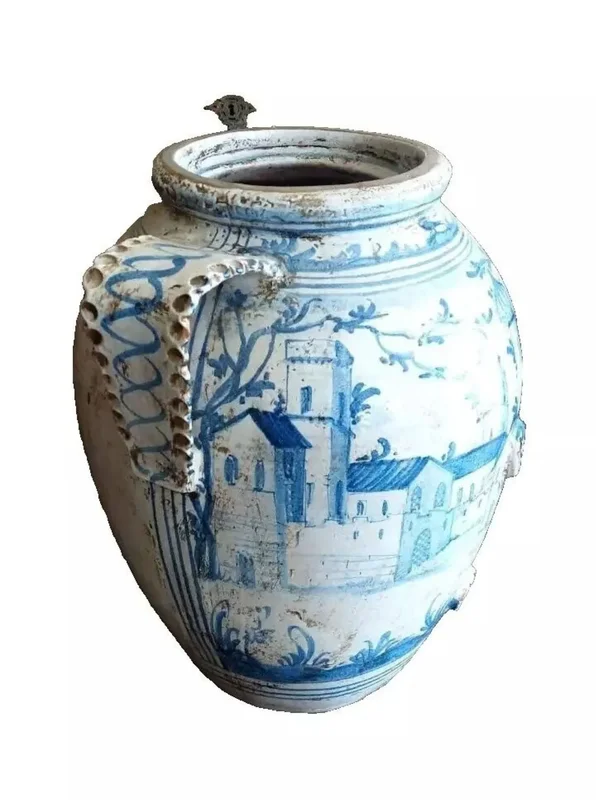 Grande orciole ancienne en majolique du 19ème siècle Naples