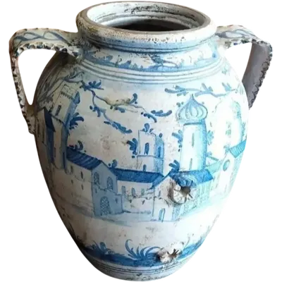 Large antique majolica orciole 19th century Naples
