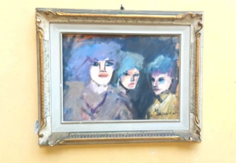 MINO MACCARI OIL PRESSED CARDBOARD 30X40 THREE FEMALE FIGURES