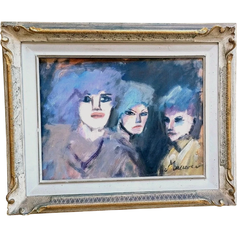 MINO MACCARI OIL PRESSED CARDBOARD 30X40 THREE FEMALE FIGURES