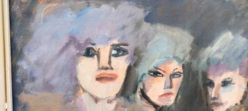 MINO MACCARI OIL PRESSED CARDBOARD 30X40 THREE FEMALE FIGURES