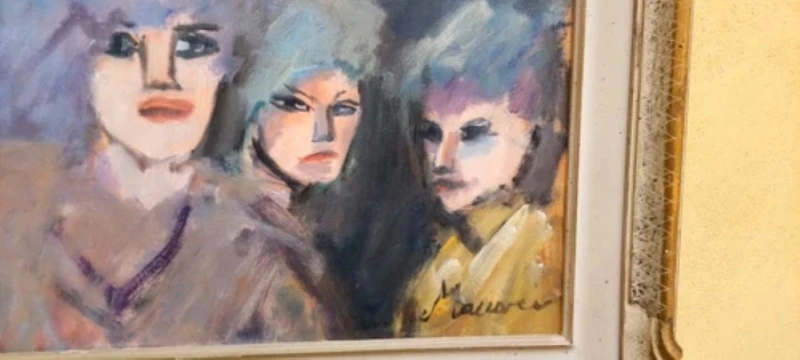 MINO MACCARI OIL PRESSED CARDBOARD 30X40 THREE FEMALE FIGURES